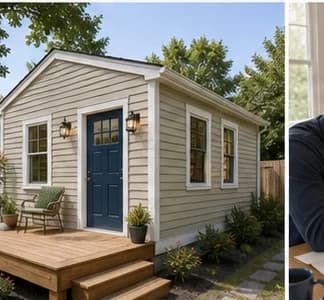 Tiny home ADU in a landscaped backyard