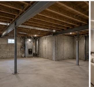 Unfinished basement before remodeling