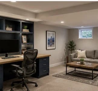 Finished basement office and family room