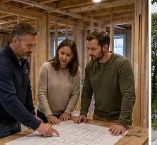 Interior remodeling contractor reviewing home layout