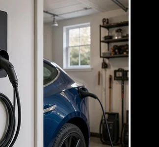 Level 2 EV charger installation in a garage