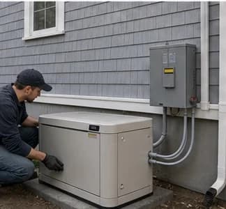 Electrician testing residential standby generator