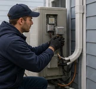 HVAC provider checking mini-split electrical and refrigerant lines