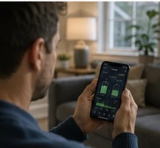 Home interior with lights on during storm outage
