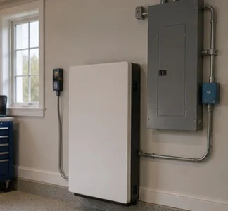 Whole-home battery backup system beside smart panel