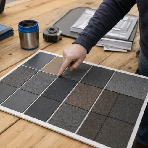 Roofing material and color samples