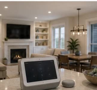 Homeowner using smartphone with smart lock