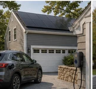 Home with rooftop solar and EV charger