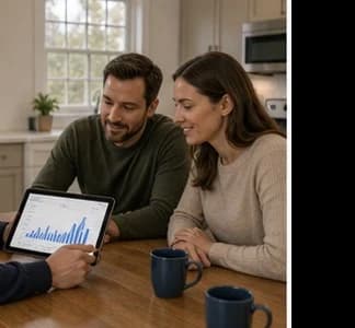 Solar consultant reviewing production estimate with homeowner
