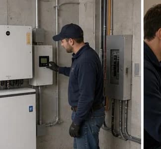 Home battery and inverter installed with rooftop solar