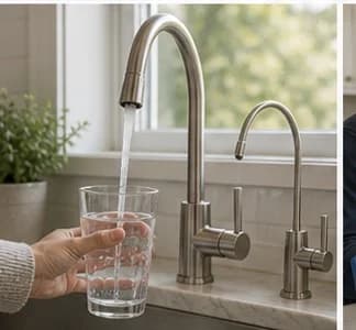 Homeowner filling glass from filtered water faucet