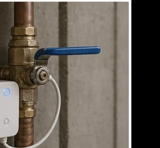 Smart water shut-off valve near water treatment system